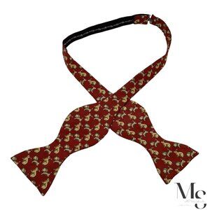 LORD Red Animal Print Self Bow Tie Silk Made In England W:2.75" EX COND